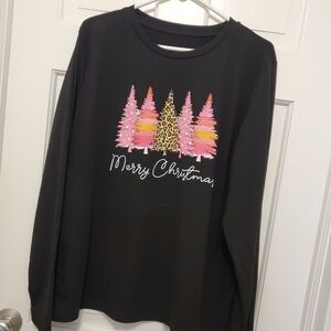 Holiday Black L/S Tee "Merry Christmas" Size 1X, fun & festive